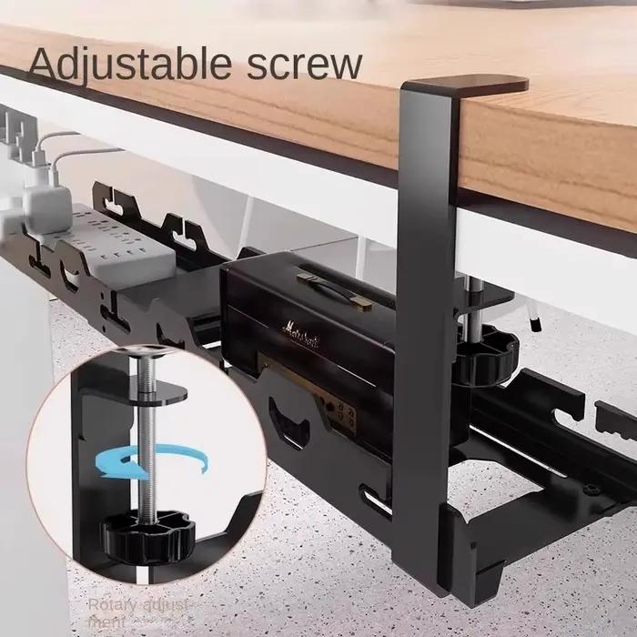 Support de rangement télescopique sous table, plateau de gestion des câbles en métal, organisateur de fils pour bureau à domicile, accessoires de rangement sans perçage