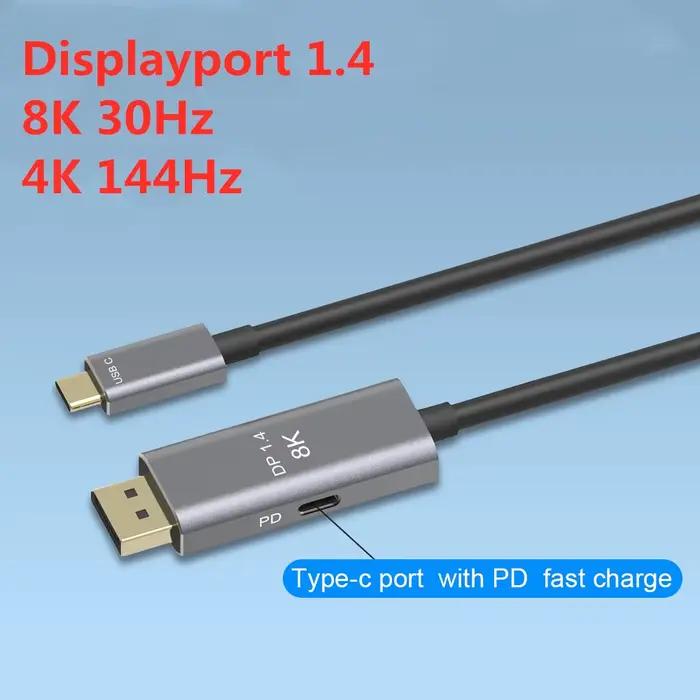 Câble USB C vers DisplayPort 1.4 8K avec USB-C PD 8K @ 60Hz 4K @ 144Hz Thunderbolt 3