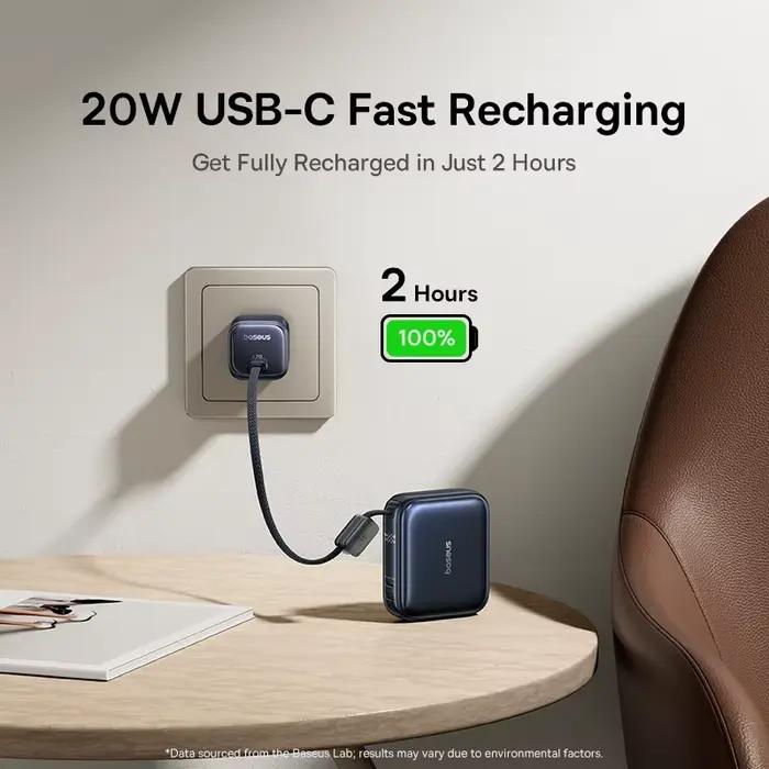 Banque d'alimentation mini Baseus 45W 10000mAh avec câble USB-C intégré
