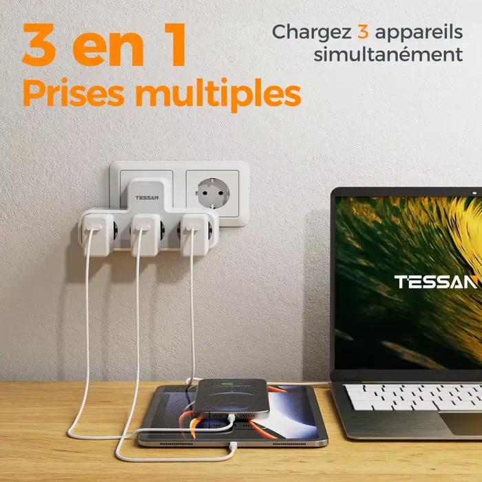 TESSAN prise murale Multiple avec 3 prises ca Ports de charge