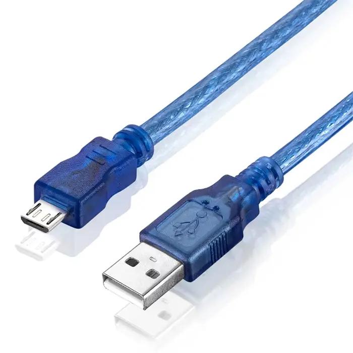 Câble de données micro USB 2.0 USB-A à Mirco-B touristes blindage feuille tressée bleu transparent 0.3m 0.5m 1.0m 3m 5m