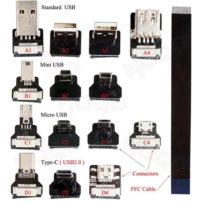 FFC type-c Mini Micro USB C câble ruban 90 FPV mince plat doux flexible FPC charge FPV moniteur à cardan portable sans brosse