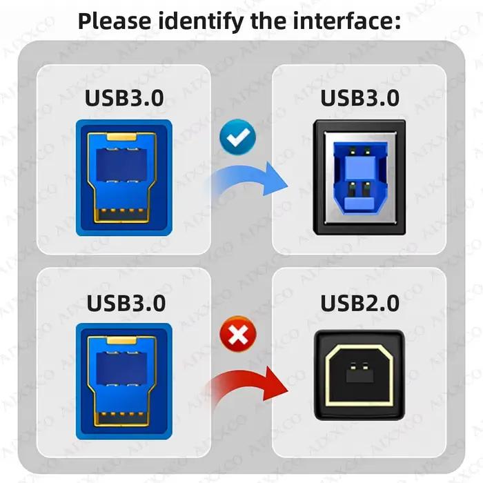AIXXCO 90 degrés USB B vers USB A câble d'imprimante USB 3.0 mâle