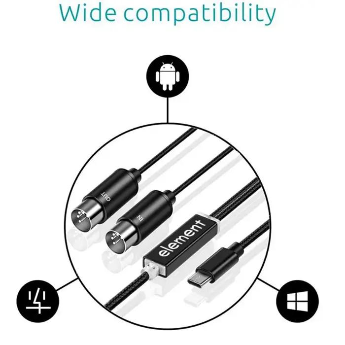 Câble USB type C, convertisseur avec voyant lumineux pour ordinateur d'orgue électronique