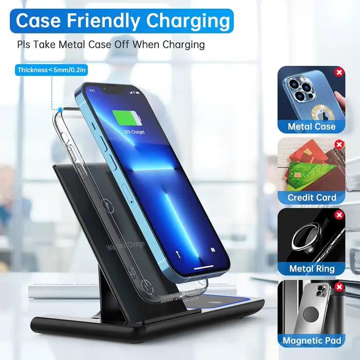 Station de charge sans fil 3-en-1 pour iPhone 17/16/15/14/13/12/11/Pro