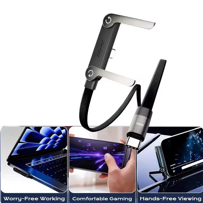 Câble de charge rapide USB Type C 240W avec support pliable 2-en-1