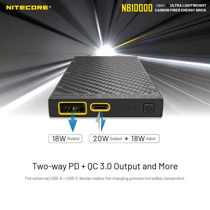 NITECORE NB10000 GEN2 batterie externe 10000 mAh Ultra léger charge rapide chargeur Portable pour iPhone HUAWEI