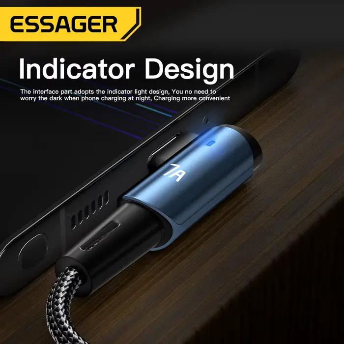 Câble USB Type C Essager 7A Charge Rapide 100W Compatible OPPO Honor Huawei Oneplus Realme Blanc Noir 1m 2m