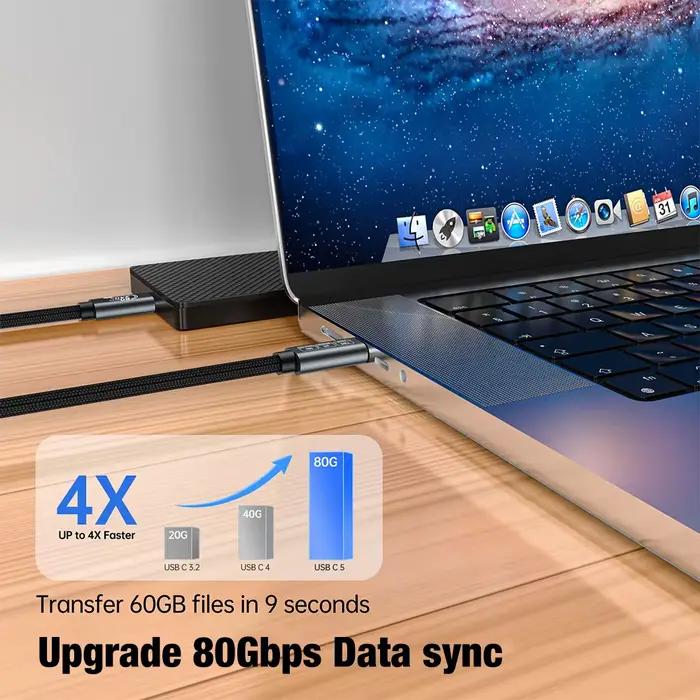Câble Thunderbolt 5 Type C 80 Gbps USB4 Gen4 pour charge rapide et transmission de données rapides pour ordinateurs, smartphones et autres appareils intelligents occasions spéciales
