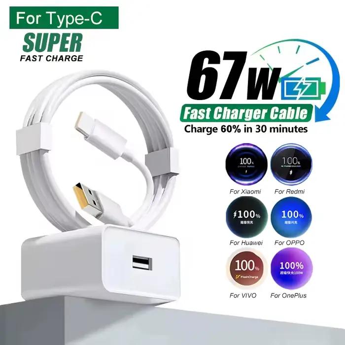 67W chargeur charge rapide adaptateur ue 7A USB Type C câble pour Xiaomi Redmi POCO OnePlus OPPO VIVO Samsung Huawei