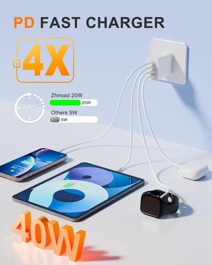 Chargeur mural multi-ports USB-C/USB-A pour téléphone portable EU/UK/US/AU