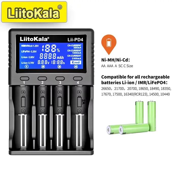 Lii-PD4/PD2 AC PD chargeur LCD charge rapide 4/2 baies pour 21700/18650/AA/AAA multi-protection détection automatique