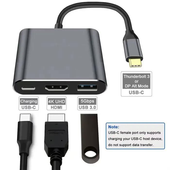 Hub USB-C 3 en 1 : type-c 3 en 1 PD100W+HDMI(4K/30 Hz)+USB3.0