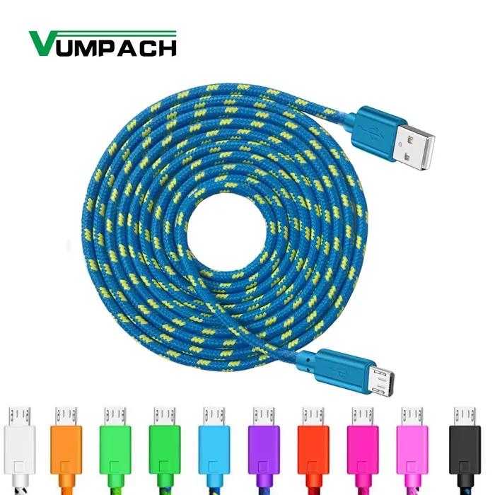 Câble de charge tressé en nylon rapide pour Samsung Huawei Xiaomi HTC téléphone Android micro câbles USB Blanc Bleu Jaune Orange Rouge Violet Noir Vert