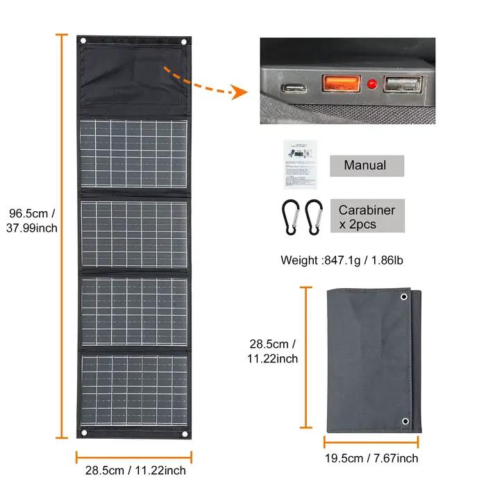 Leaorld Chargeur solaire Leaorld 120W, chargeur solaire portable léger USB QC3.0 PD3.0 pour téléphone, camping, randonnée, voyage en plein air