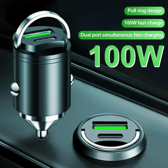 Mini chargeur de voiture 100W Type C double USB charge rapide pour iphone 15 pro max Samsung Huawei Xiaomi prise