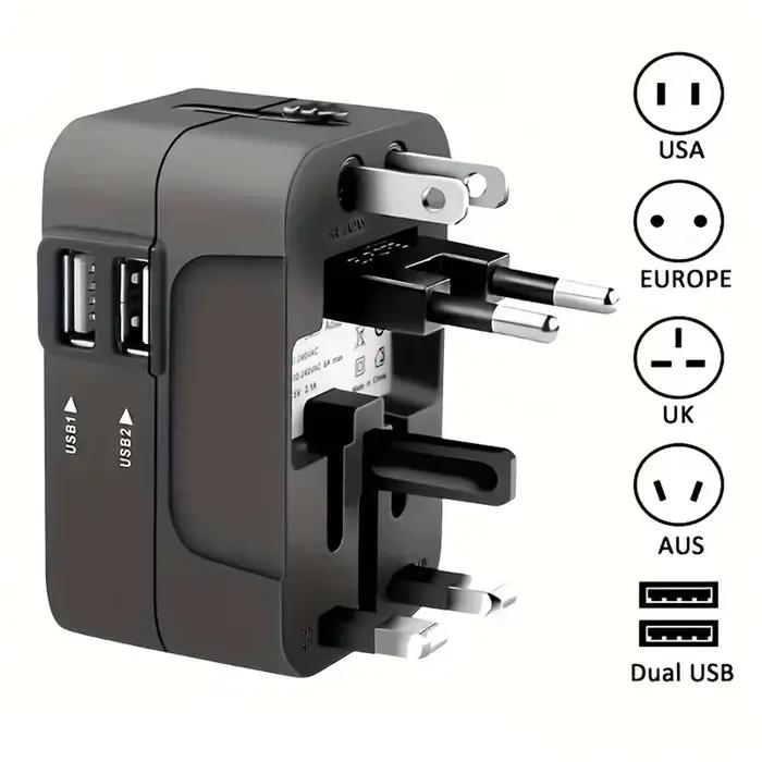 Chargeur de Voyage Universel avec Deux Ports USB Compatible EU US UK AU Occasions Spéciales et Pratique Pour Voyages Familiaux et Business Trips