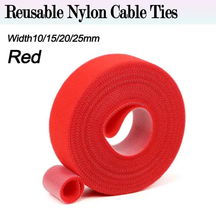 1/5 rouleaux de 5M de attaches pour câbles réutilisables rouges