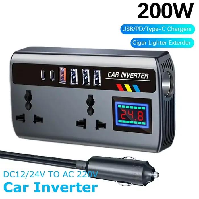 Onduleur de voiture portable 12V/24V à 220V avec 3 ports USB pour charge rapide en voiture camion SUV RV usage voyage camping