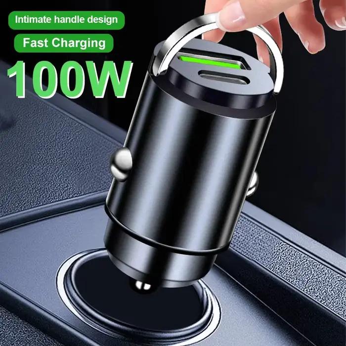 Mini chargeur de voiture 100W Type C double USB charge rapide pour iphone 15 pro max Samsung Huawei Xiaomi prise
