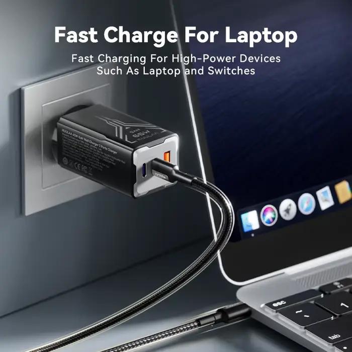 Chargeur rapide 65W GaN pour iPhone 15 14 13 Pro Max et ordinateurs portables chargeur PD compatible avec plusieurs pays