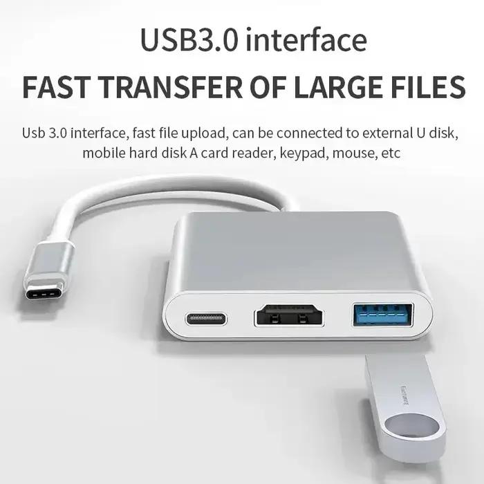 Convertisseur USB C vers HDMI 4K Câble Adaptateur 3 en 1 pour Moniteurs et Appareils Occasions Spéciales Multimédia