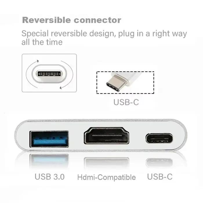 Convertisseur USB C vers HDMI 4K Câble Adaptateur 3 en 1 pour Moniteurs et Appareils Occasions Spéciales Multimédia
