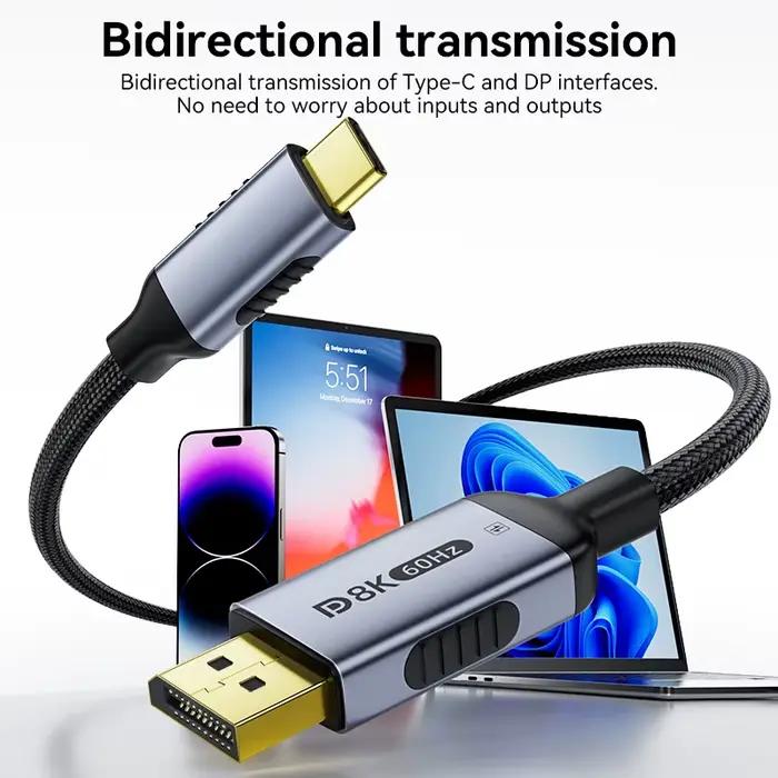 Câble USB-C vers DisplayPort 1.4 8K @ 60Hz 4K @ 144Hz DP bidirectionnel