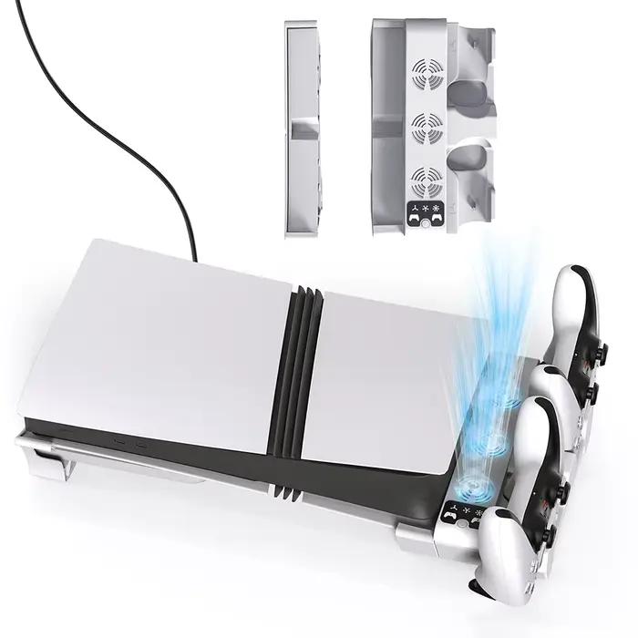 Station de charge pour manettes PS5 avec ventilateur de refroidissement 3 niveaux chargeurs hub USB pour sessions de jeu intensives et confortables