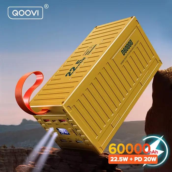 QOOVI-Batterie externe 60000mAh, 22.5W PD QC 3.0, chargeur de grande capacité, pour iPhone Xiaomi