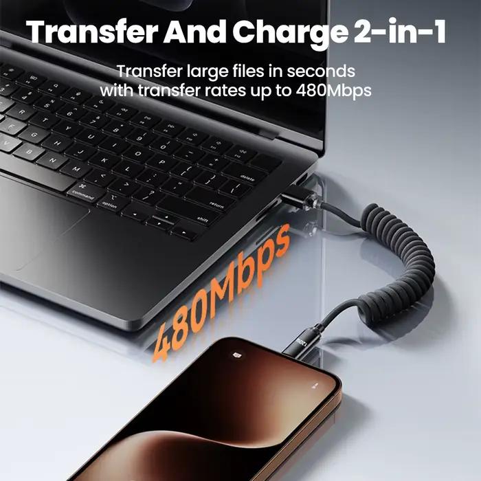 Câble de chargeur de téléphone de voiture télescopique 120W Type C vers USB C à charge rapide
