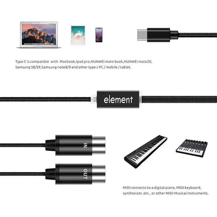 Câble USB type C, convertisseur avec voyant lumineux pour ordinateur d'orgue électronique