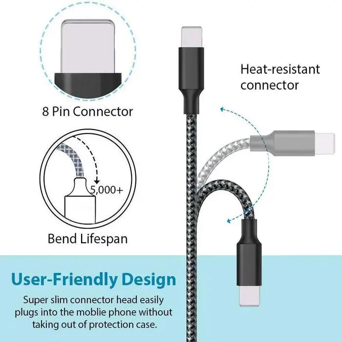 Câble USB A vers Lightning 3FT certifié Apple MFi, tressé en nylon, charge rapide, cordon CarPlay compatible avec iPhone 14 13 12 11 X S