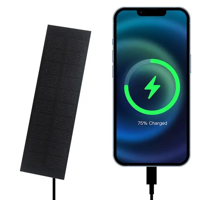 Chargeur solaire portable léger 1W 5V pour téléphone et batterie, système d'alimentation d'urgence pour les amateurs de plein air et les voyageurs