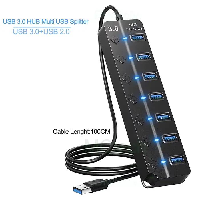 Hub USB 3.0 Hub USB 2.0 Hub répartiteur Multi USB câble de 100 cm de Long extenseur Multiple pour ordinateur portable