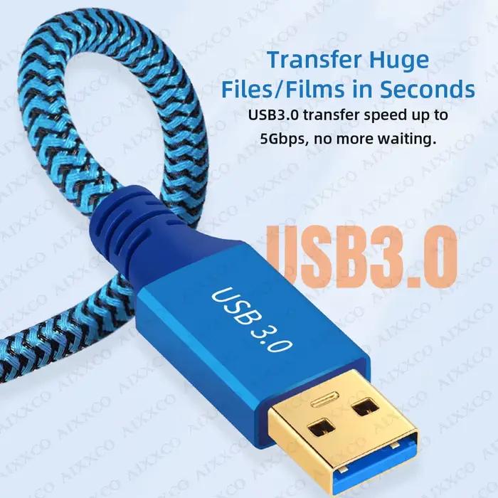 Câble USB 3.0 mâle à mâle de haute vitesse pour transfert rapide de données lecteur MP3/MP4 ordinateur décodeurs longueurs variées 0.2m 0.3m 0.5m 3m 5m 10m