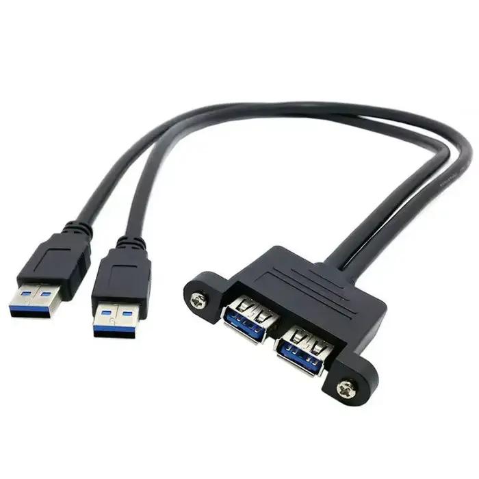 Câble d'extension double USB mâle à femelle, câble d'extension double Port Usb3.0 avec trous de vis M3, montage sur panneau Usb2.0
