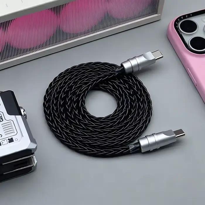 Câble de charge rapide personnalisé 240W Type C vers Type C, tressé 8 brins, en cuivre monocristallin, cordon USB C pour téléphone, ordinateur portable, chargeur de voiture
