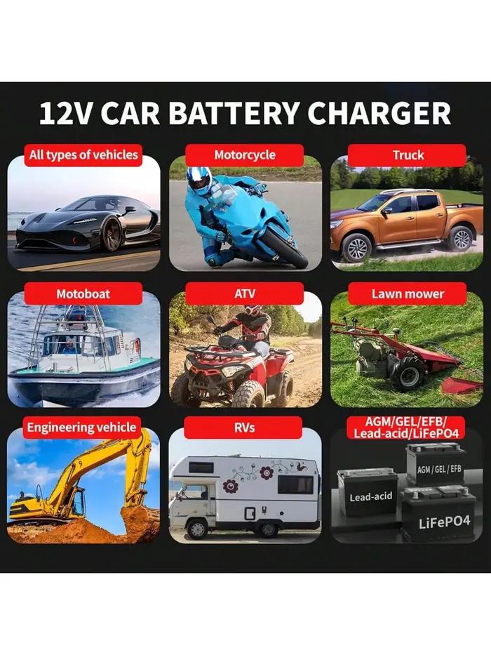 Chargeur de batterie pour voiture et moto à écran couleur 12V 6A