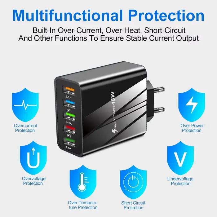 Chargeur USB 48W Charge rapide QC 3.0 adaptateur