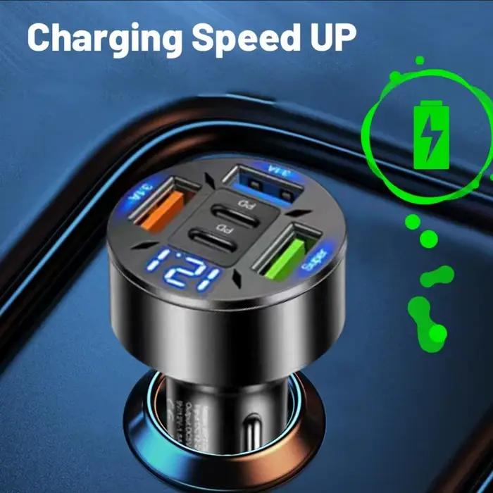 Chargeur de Voiture 250W 5 Ports Affichage Numérique Technologie PD QC3.0 USB C Compatible avec IPhone Occasionnel Usage Pratique Sécurité Durabilité
