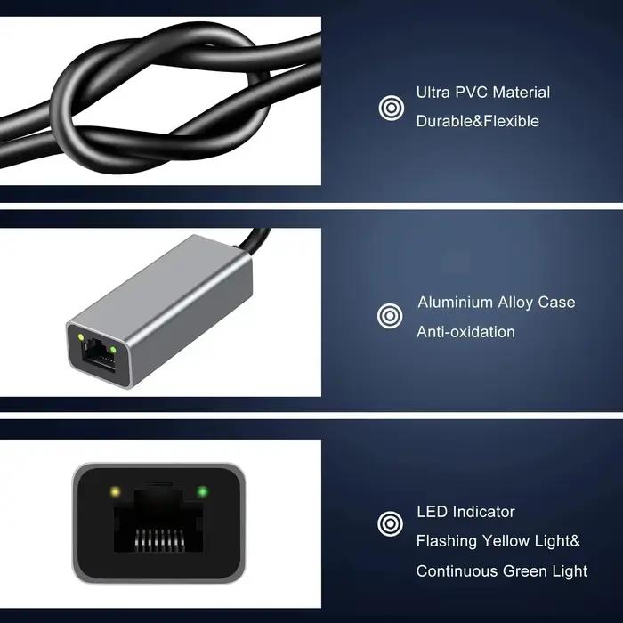 Adaptateur Ethernet USB Type C 1000 Mbps Carte réseau RJ45 pour MacBook PC Windows XP 7 Câble Internet Lan USB pour Android