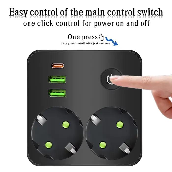 Multiprise murale EU avec 2 ports USB et 1 port Type-C, 2500W