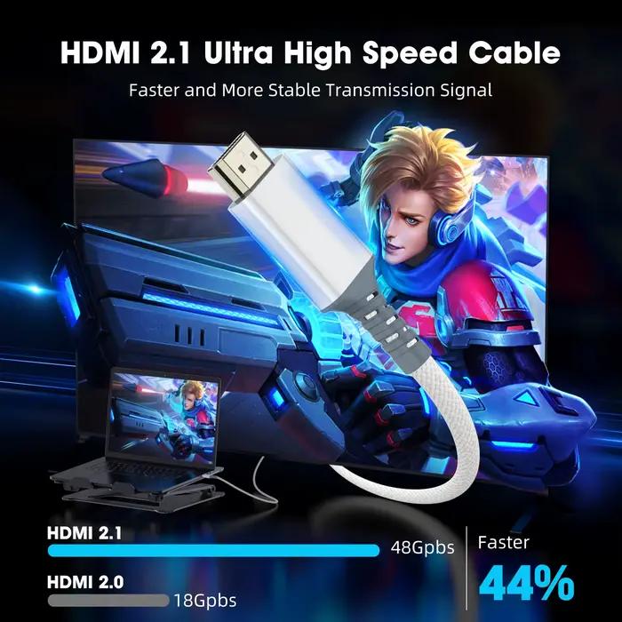 Nouveau câble HDMI 2.1 8K/60Hz 4K/120Hz 48Gbps HDR pour TV Box HDR10 + PS5 PS4 ordinateur portable