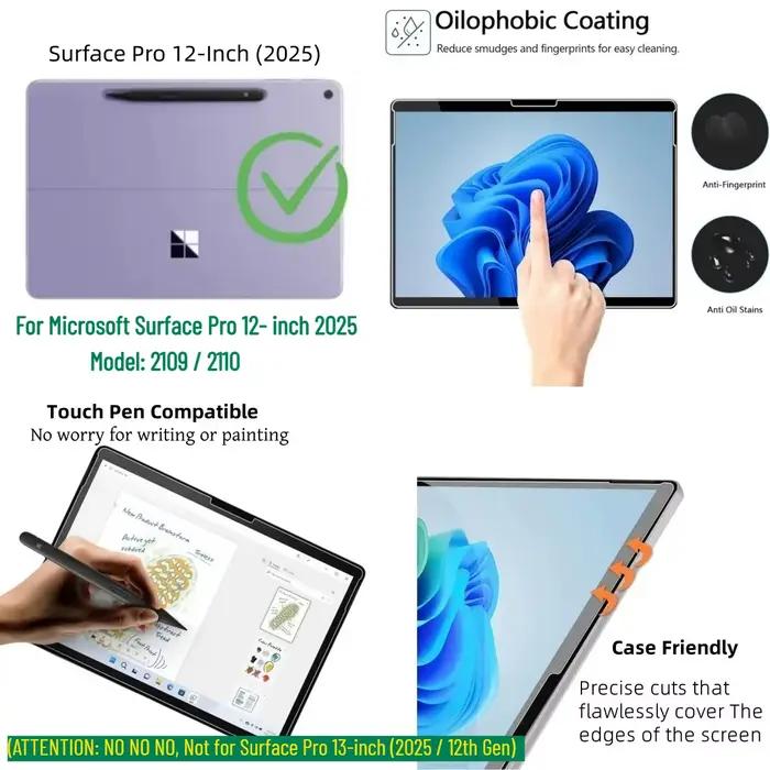 Protecteurs d'écran en verre trempé pour Surface Pro 12 pouces 2025 résistants aux rayures et faciles à installer pour Microsoft Surface Pro 12 pouces modèle 2025 occaSIONS spécIALES