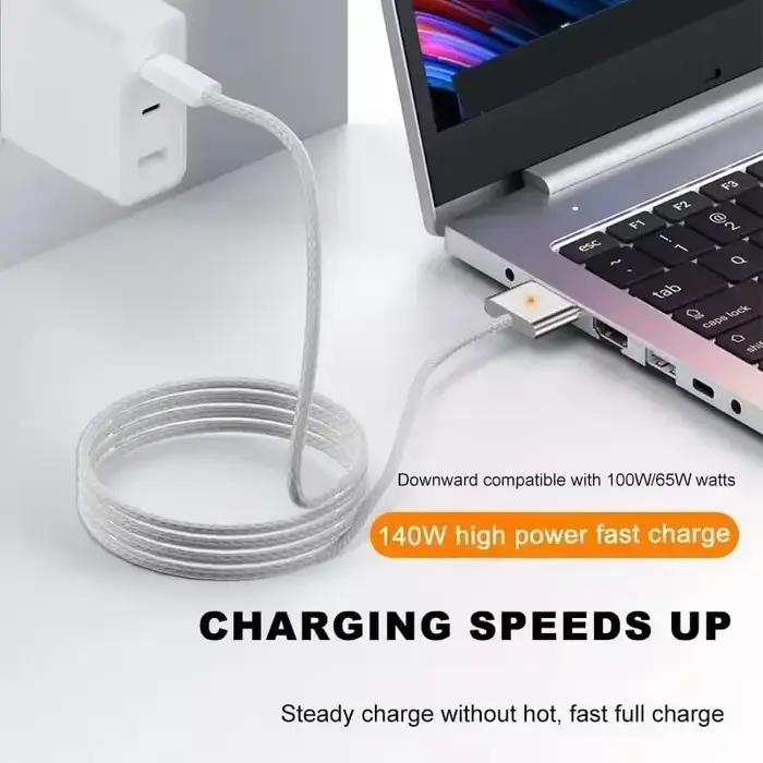 Câble de charge rapide USB-C PD magnétique sécurisé 140W 2M Type C pour MacBook Air/Pro A2442 A2485 A2681