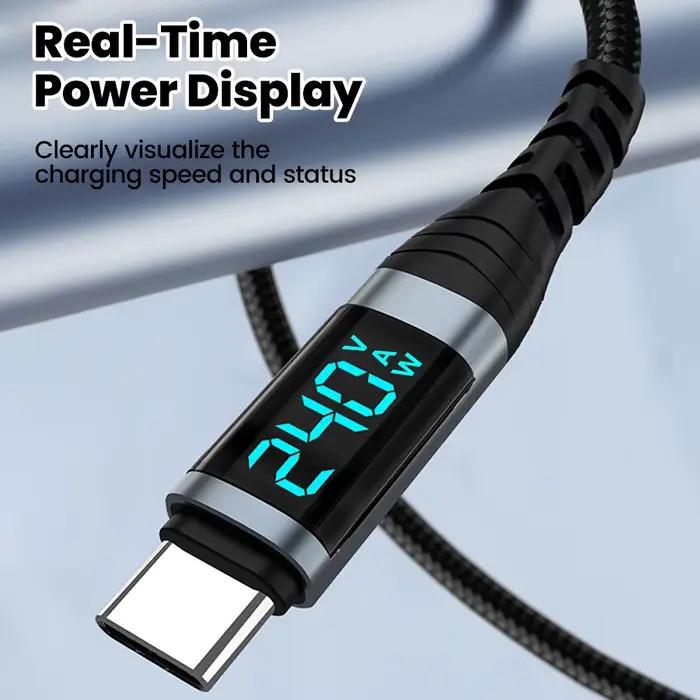 Câble d'affichage numérique Super Charge 240W Type C à Type C