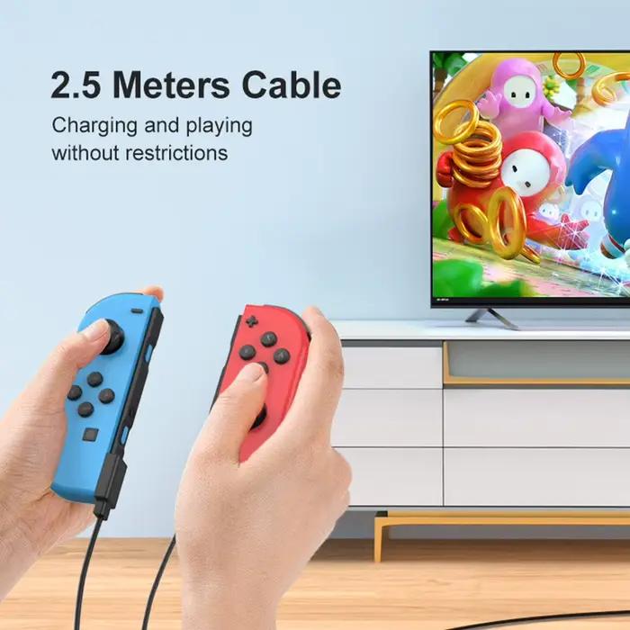 Câble de charge USB 2 en 1 pour manettes Joy-Con longueur 2,5mètres portable pour Nintendo Switch joueurs occasions spéciales voyages