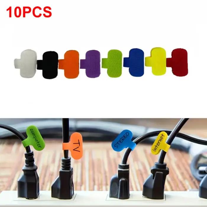 Étiquettes de câbles à identification facile, 10 pièces, attaches de câbles colorées résistantes à la déchirure, étiquettes autocollantes en nylon pour câbles et fils, pour la maison et le bureau