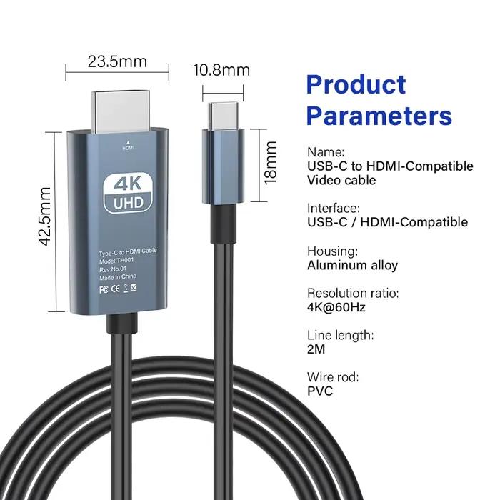 Câble de Conversion vidéo USB C vers HDMI 4K 60Hz HD